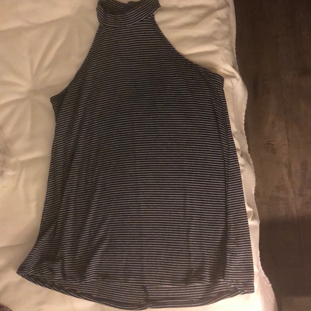 Dark blue striped racer back high neck tank top